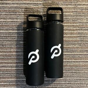 (2) Peleton Glass Water Bottles w/ Black Silicone Non-slip Sleeve